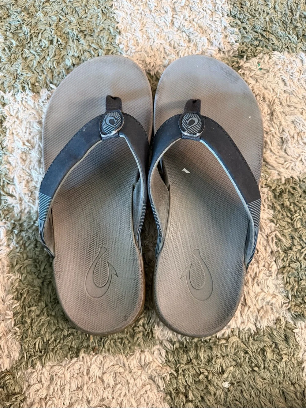 OluKai Gray and Black Thong Sandals